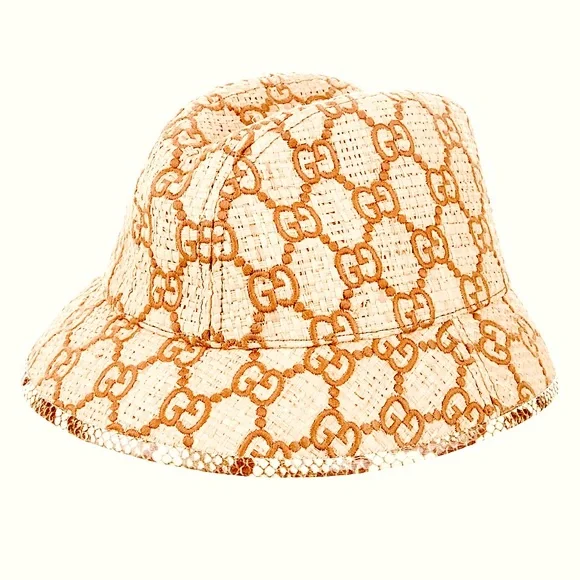 Authentic Gucci beige brown raffia snake trim hat - Picture 4 of 8